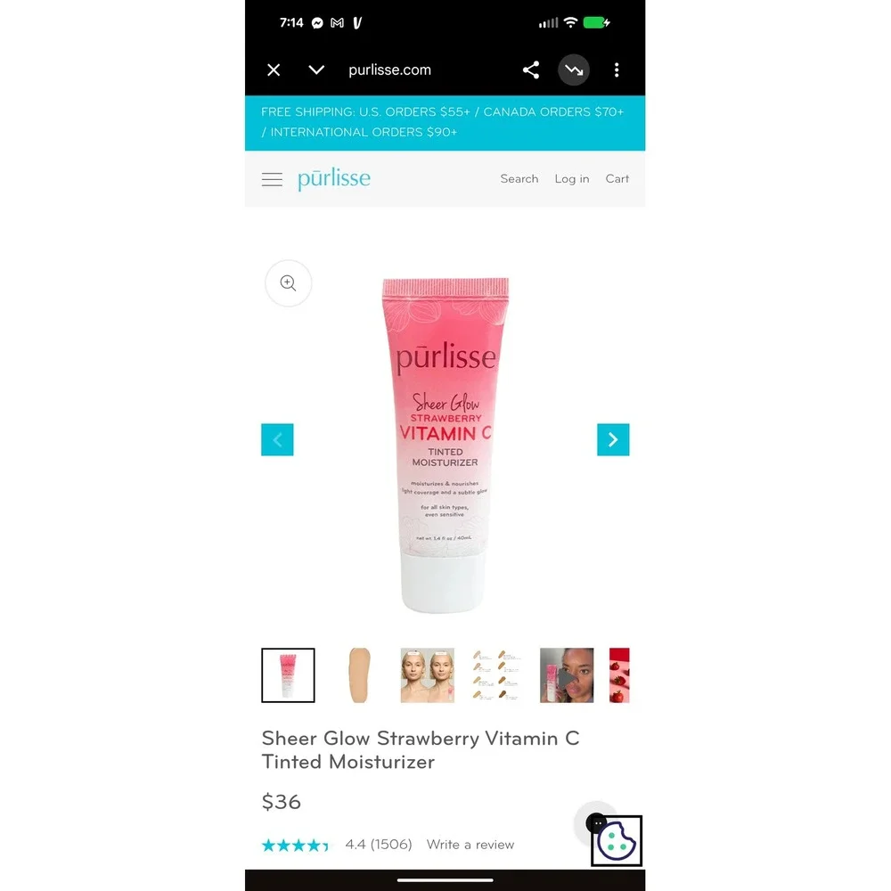 NIB Purlisse Sheer Glow Strawberry Vitamin C Tinted Moisturizer Light 1.4oz